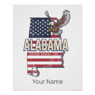 Póster Estado do Alabama Estados Unidos - Retro Map Vinta
