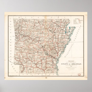 Poster Estado do mapa de Arkansas (1886)