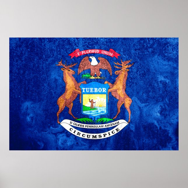 Poster Estado do Michigan Flag Grunge (Frente)