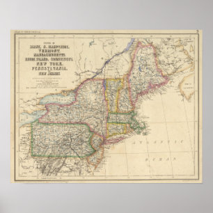 Póster Estados de Maine, New Hampshire, Vermont