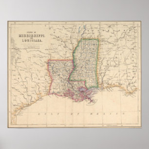 Póster Estados de Mississippi e de Louisiana