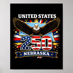 Poster Estados Unidos 250 Anos Águia Patriótica Nebraska 