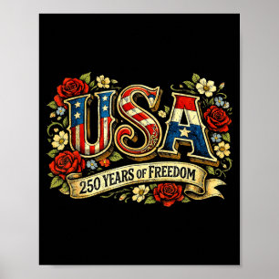 Poster Estados Unidos 250 anos de liberdade floral rosa p