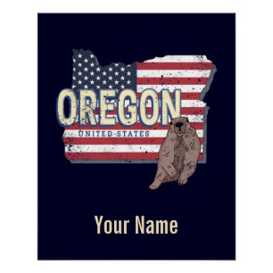 Póster Estados Unidos do Oregon Mapa Retroativo dos EUA S