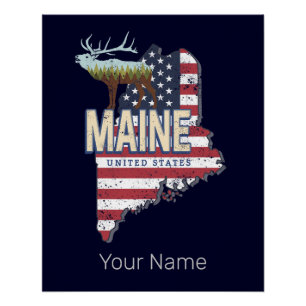 Póster Estados Unidos Maine Map Vintage EUA Souvenir
