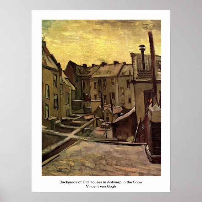 Póster Estaleiros de antigas casas em Antuérpia na neve (Frente)