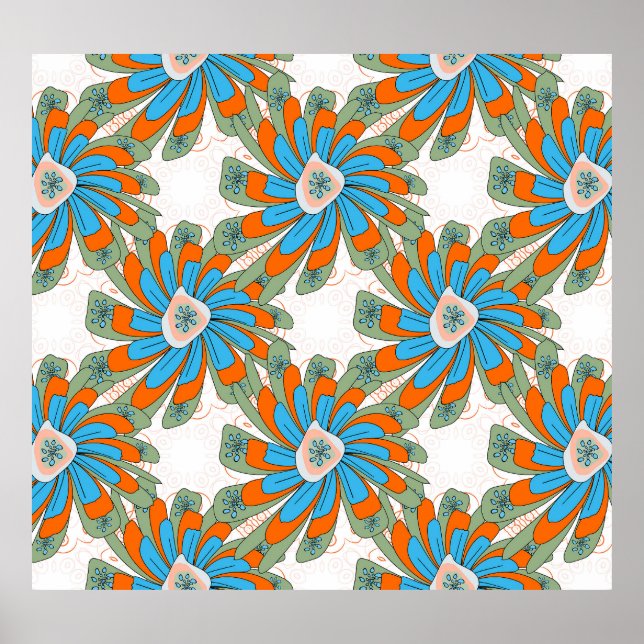 Poster Estampa de tecido abstrata floral rasterizada (Frente)