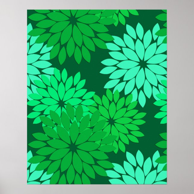 Póster Estampa Floral de Quimono Moderna, Esmeralda e Ver (Frente)