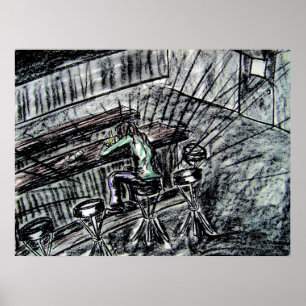 Poster Estampagem de ferramentas de Bar vazias e cervejas