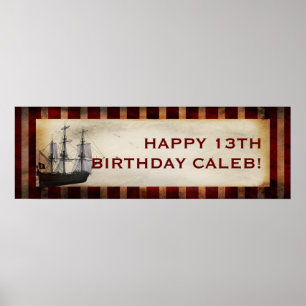 Póster Estandarte de Aniversário Personalizado com Efeito