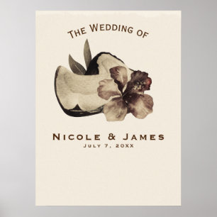 Poster Estandarte de casamento de coco tropical vintage e