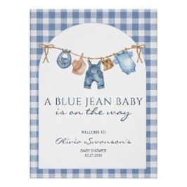 Póster Estandarte de Chá de Bebê em Jeans Azuis Cowboy