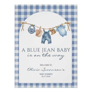 Póster Estandarte de Chá de Bebê em Jeans Azuis Cowboy