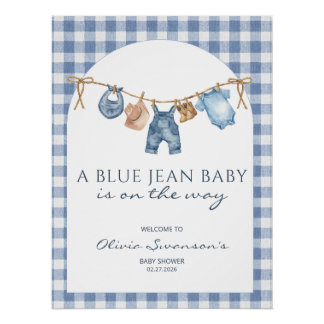 Póster Estandarte de Chá de Bebê em Jeans Azuis Cowboy