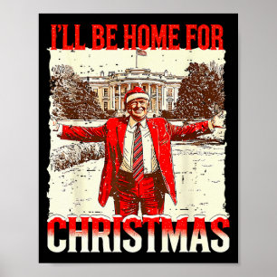 Poster Estarei em Casa no Natal Papai Noel Vintage Engraç