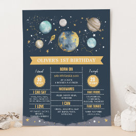 Poster Estatísticas de aniversário de um ano em Navy Gold