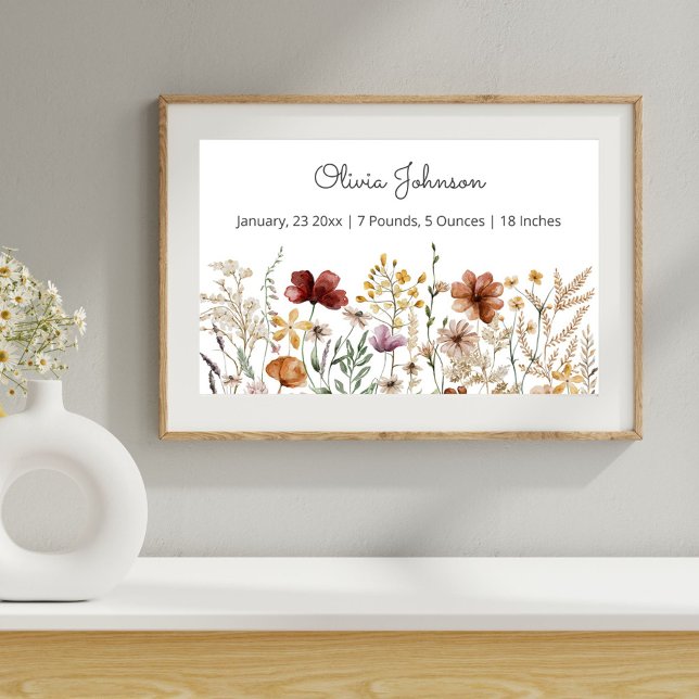 Poster Estatísticas de Nascimento de Bebê Flor Silvestre  (In situ)