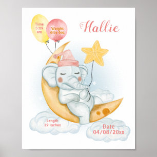 Poster Estatísticas de Nascimento de Elefante Bebê Adorme