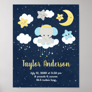 Poster Estatísticas de Nascimento do Elefante Amarelo e M