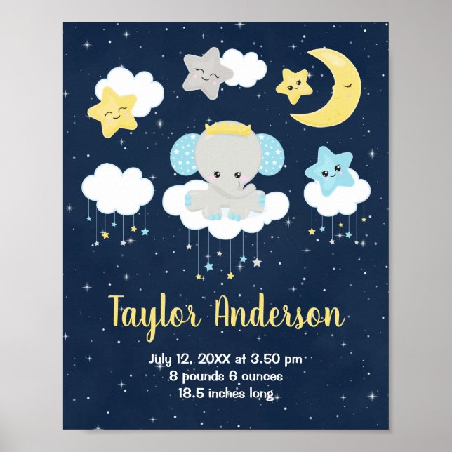 Poster Estatísticas de Nascimento do Elefante Amarelo e M (Frente)