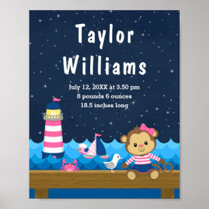 Poster Estatísticas de Nascimento do Macaco-Macaco Rosa-R