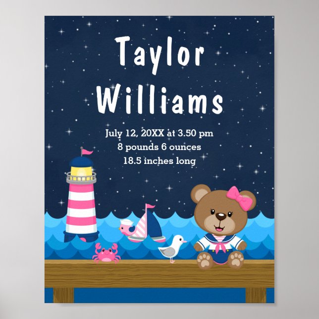 Poster Estatísticas de Nascimento do Urso Rosa-Rosa do Ná (Frente)