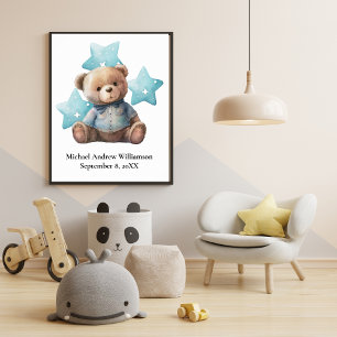 Poster Estatísticas de Nascimento Urso de Pelúcia Azul Qu