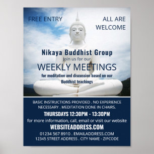 Poster Estátua Branca Buda, Budismo, Adverso Budista