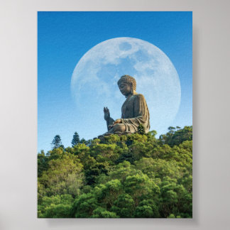 Poster Estátua Buda com Lua Cheia