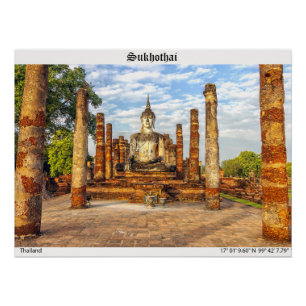 Póster estátua Buda, Wat Mahatha, Sukhothai