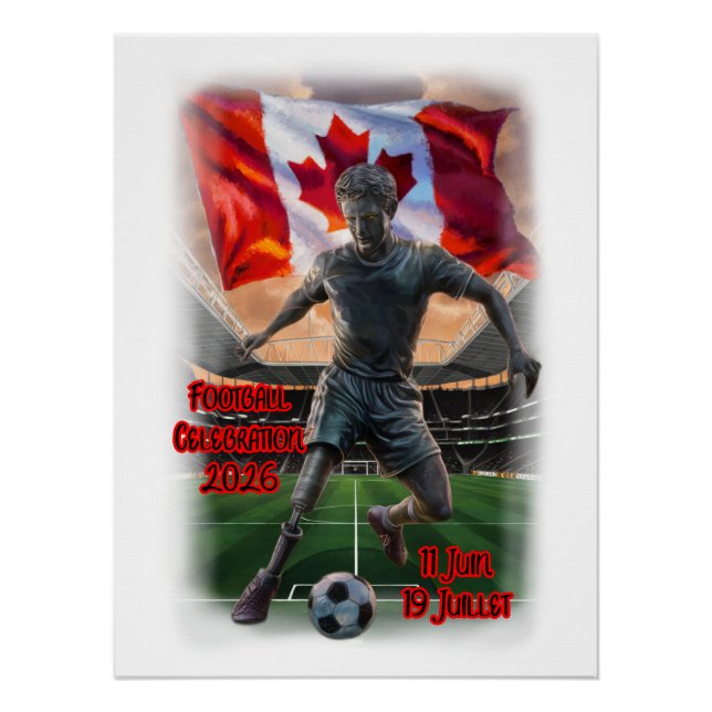Póster Estátua Canadense Celebra Futebol em um (Frente)