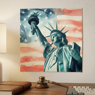 Poster Estátua da Liberdade com bandeira americana