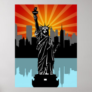 Póster Estátua da liberdade com skyline de New York