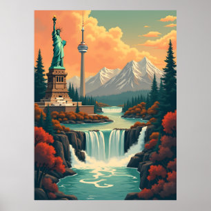 Poster Estátua da Liberdade e Paisagem da Torre CN