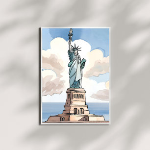 Póster Estátua da Liberdade   Landmark de Aquarela