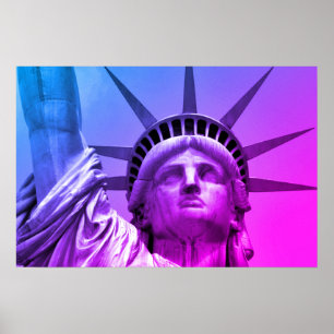 Poster Estátua da Liberdade Nova York Pop Art Azul Roxo