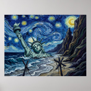 Poster Estatua da Noite Estrelada do Planeta dos Macacos