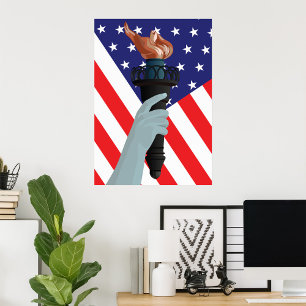 Poster Estátua da Tocha da Liberdade com Bandeira America