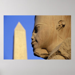 Poster Estátua de Amun-Re com Obelisk, Karnak (Egipto)