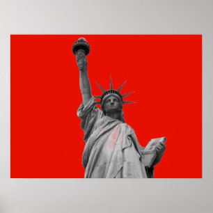 Poster Estátua de Arte pop da Liberty Red Greyscale Nova 
