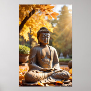 Poster Estátua de Buda Serena Vibrações Zen Jardim Harmon
