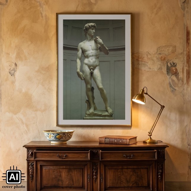 Poster Estátua de David por Michelangelo (Statue of David by Michelangelo is a vintage Renaissance Era 17 ft. marble statue of King David.)