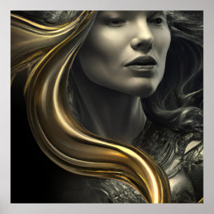 Poster estátua de fantasia de mulheres em bronze dourado