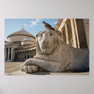 Póster Estátua de leão em frente à igreja histórica