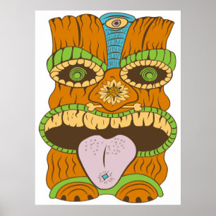 Poster Estátua de língua púrpura de Tiki em humor psicodé