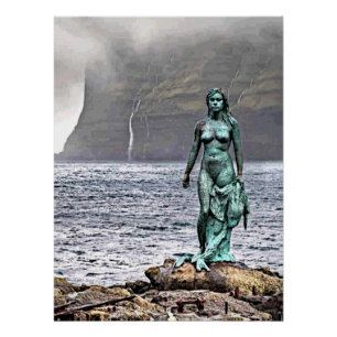 Póster estátua de sereia de bronze elegante