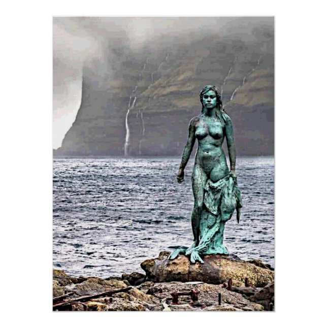 Póster estátua de sereia de bronze elegante (Frente)