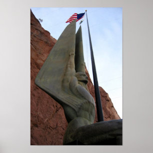 Póster Estátua do barragem Hoover com bandeira americana