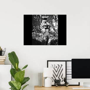 Poster Estátua do Jardim Negro e Branco