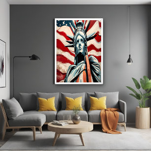Póster Estátua Moderna da Liberdade com Arte de Bandeira 